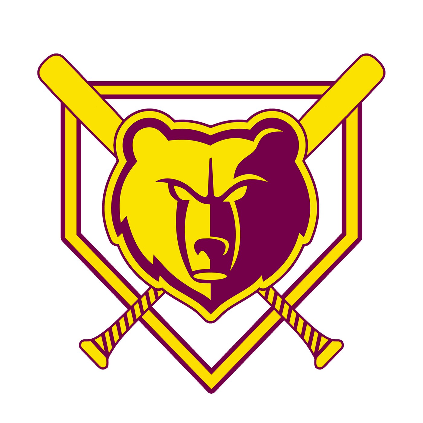 Bears Baseball logo with bear head, baseball diamond, and crossed bats